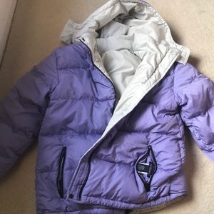Women’s Land’s End purple hooded winter jacket.